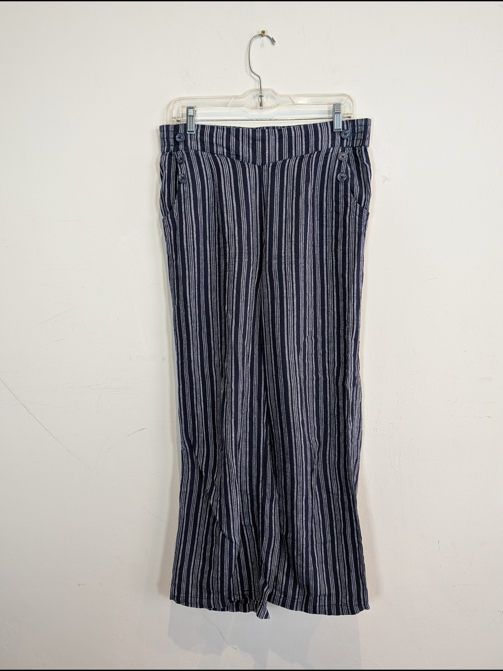 Land N' Sea Striped Navy and White Wide-Leg Pants, Size M